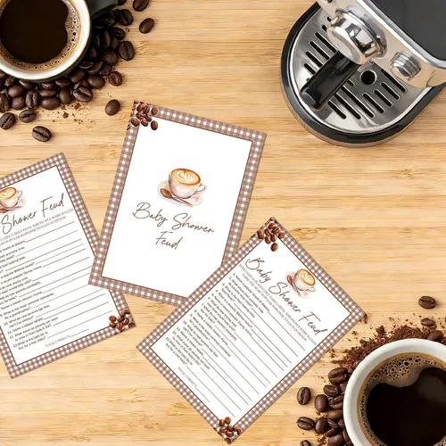 Vista 3 de Baby Feud - Juego de baby shower, estilo café, divertidas tarjetas de relleno para niños y niñas, decoración de mesa de fiesta de revelación