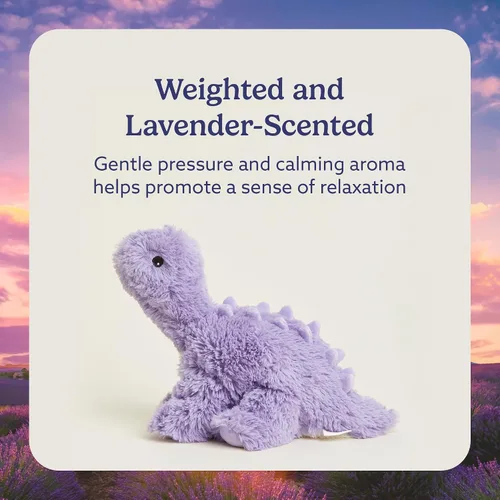 Vista 3 de Warmies - Peluche de dinosaurio de cuello largo morado, calentable y refrigerable