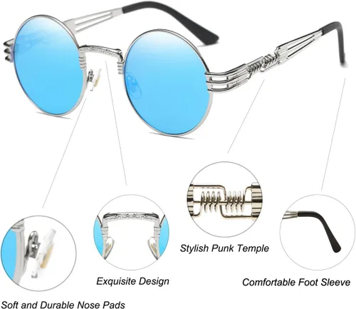 Vista 68 de Dollger Gafas de sol redondas Steampunk con marco de metal