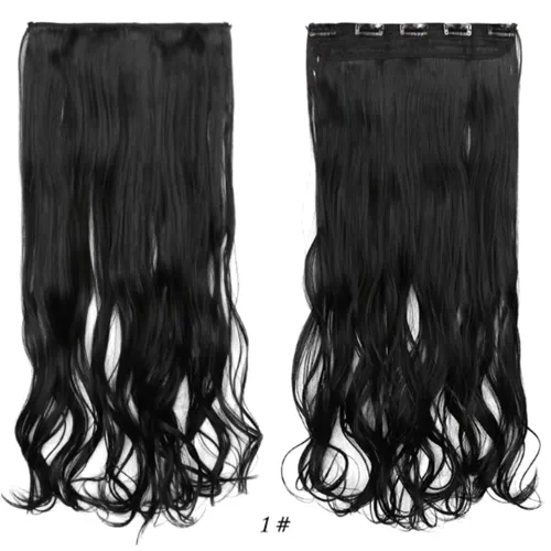 Vista 5 de Extensiones de cabello sintético de 24 pulgadas, 4.23 onzas, color negro, 5 clips, extensiones de cabello sintético resistentes al calor #1 (negro)