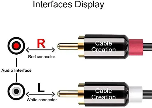 Vista 4 de CableCreation Cable RCA, 2RCA macho a 2RCA cable de subwoofer de audio estéreo compatible con altavoz, AMP, tocadiscos, receptor, cine en casa