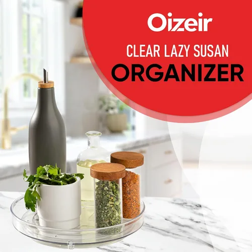 Vista 2 de Organizador Giratorio Transparente Oizeir Lazy Susan (Paquete de 2) Plataforma Giratoria de 9 Pulgadas para Cocina, Despensa, Refrigerador, Baño