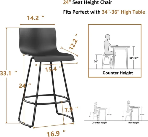 Vista 8 de WENTMENT Juego de 4 taburetes de bar giratorios de altura de mostrador con respaldo de 24 pulgadas con asiento de plástico, taburetes de bar