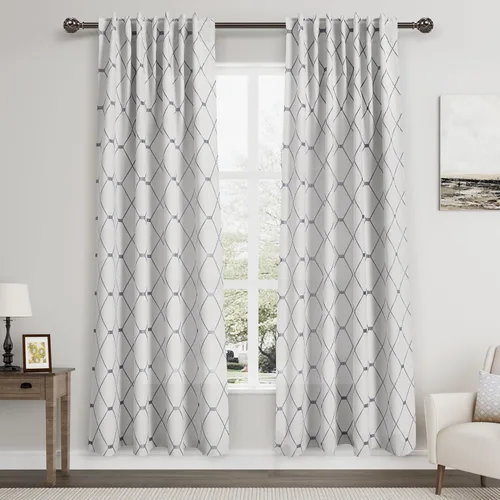 Vista 9 de Cortinas oscurecedoras de habitación con patrón geométrico negro de 80 pulgadas de largo para sala de estar, juego de 2 paneles, decoración clásica