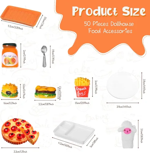 Vista 7 de Civaner Juego de 50 piezas de accesorios de comida rápida en miniatura para casa de muñecas, mini comida de Navidad, bebida mixta de resina, mini