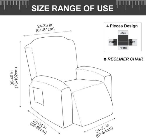 Vista 5 de Genina Funda para Silla Reclinable, Fundas Elásticas para Sillas Reclinables, Fundas para Sofá Reclinable con Rayas Jacquard, Fundas para Sofá