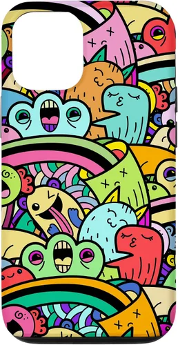 Vista 27 de iPhone 13 Monster Doodle Street Art Pattern, divertido estuche de estilo urbano