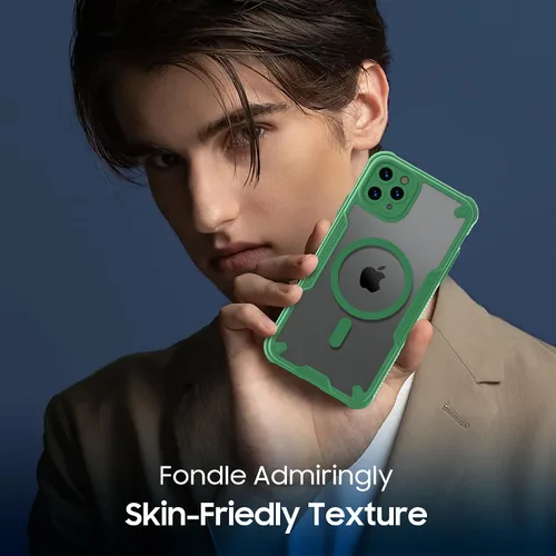 Vista 5 de Funda para iPhone 11 Pro Max, translúcida mate trasera compatible con Magsafe magnética, delgada, a prueba de golpes, con correa de cordón, funda