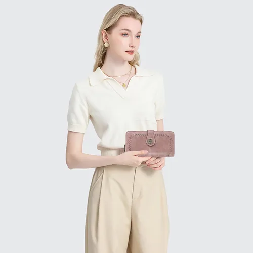 Vista 6 de SENDEFN Cartera de cuero para mujer, con bloqueo RFID, tarjetero para tarjetas de crédito, cartera de mano para mujer