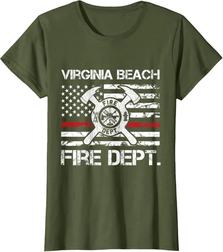 Vista 26 de Virginia Beach Virginia Fire Department - Camiseta delgada de línea roja, Negro