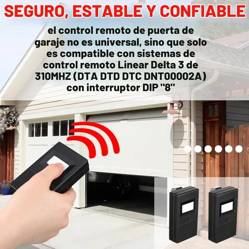 Vista 3 de Kingdder 2 piezas mando a distancia para puerta de garaje compatible con Linear Delta 3 DT DTA DTD DTC DNT00002A 8 interruptores DIP 310 MHz
