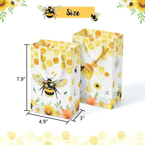 Vista 2 de WERNNSAI Paquete de 16 bolsas de regalo de abejas, suministros de fiesta de abejas, bolsas de recuerdo para niños y niñas, decoraciones