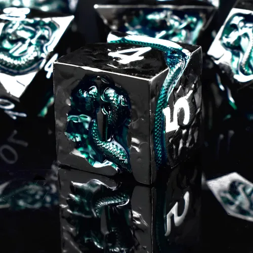Vista 12 de Rule Dice Dados D&D de 7 Dados de Metal DND, Juego de Dados Metálicos Ponderados de Calabozos y Dragones, Juegos de Dados Poliédricos D y D Grandes