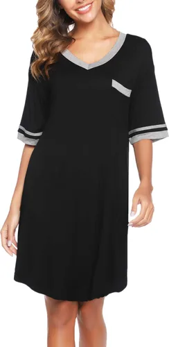 Vista 2 de Vlazom Women's Sleep Shirt Short Sleeve Night Shirts V Neck Nightdress Sleepwear S-XXL