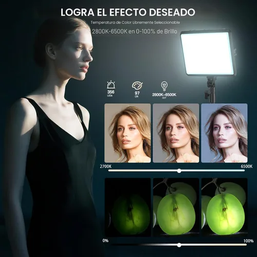 Vista 3 de NiceVeedi Kit de iluminación para fotografía, 2800-6500K Kit de luz LED bicolor para video, luz de estudio regulable con soporte de trípode