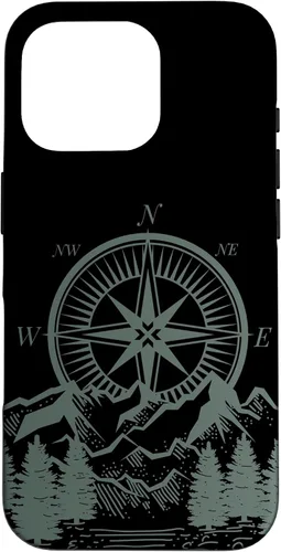 Vista 20 de iPhone 16 Compass Nautical Aesthetic Tree Mountains Landsacpe Case