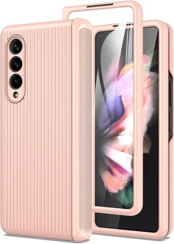 Vista 10 de MAKAVO Funda para Samsung Galaxy Z Fold 3 5G con protección de bisagra, protector de pantalla de vidrio templado integrado, ajuste delgado 3D Negro