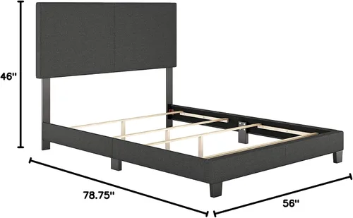 Vista 9 de Boyd Sleep Milan cama tapizada de tamaño completo con plataforma de lino negro, con cabecera ajustable - Se requiere somier o base calificados