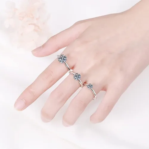 Vista 4 de StarGems 0.5-2ct Moissanite 925 Silver Platinum Plated Classical Four Prong Ring HB4507