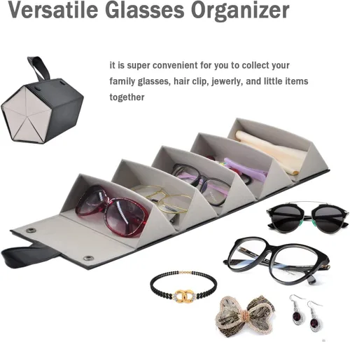 Vista 3 de Organizador de almacenamiento para lentes de sol, estuche de viaje plegable con 5 compartimentos de ranura para múltiples gafas
