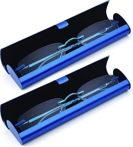 Vista 3 de Newbee Fashion - Paquete de 2 lentes de lectura compactos y delgados en estuche de aluminio, sin marco, súper ligeros, color azul, aumento de 1.00