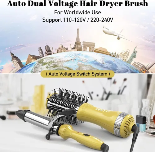 Vista 3 de DAN Technology Juego de cepillo secador de pelo y mini varita rizadora, juego de viaje de 1 pulgada con 3 ajustes de temperatura, cepillo de aire