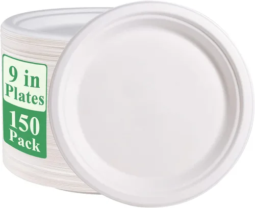 Vista 9 de Vplus Paquete de 125 platos de papel de 6 pulgadas, 100% compostables, platos de papel desechables de alta resistencia, bagazo, natural