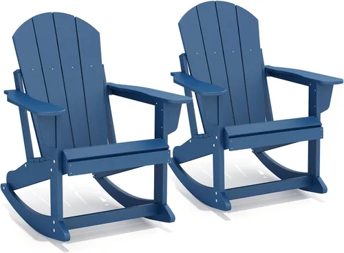 Vista 9 de GREENVINES Mecedora Adirondack Plástico HDPE Balancín de porche Silla para terraza de patio al aire libre Todo tipo de clima Aqua