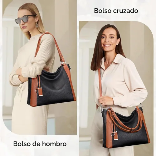 Vista 2 de Over Earth Genuine Leather Purses for Women Soft Large Crossbody Hobo Bags 02-negro/marrón