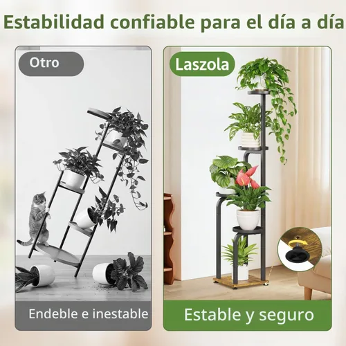 Vista 5 de LASZOLA - Estante alto para plantas, esquina interior de 5 niveles, color negro Negro mate