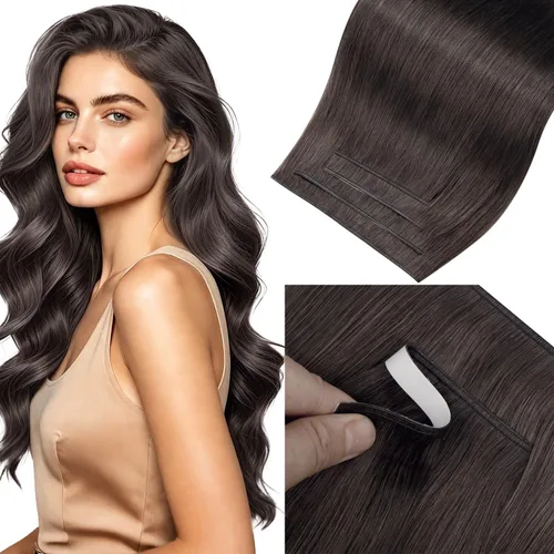 Vista 22 de LaaVoo - Extensiones de cabello humano con cinta adhesiva, color marrón a rubio ceniza, extensiones de cabello humano real, cintas en extensiones