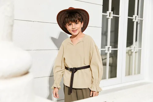 Vista 5 de Bbalizko Camisa de disfraz de pirata medieval para niños, renacentista, medieval, con volantes, manga larga, para Halloween, jacobita escocesa