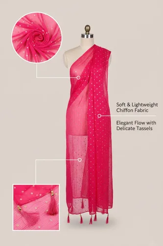 Vista 3 de Chandrakala Chal Dupatta de gasa para mujer, chal envolvente Chunni, beige (D191-P)