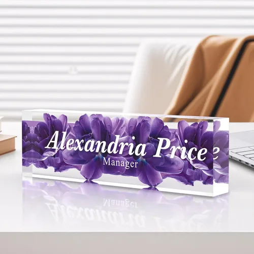 Vista 19 de Placa de identificación personalizada para escritorio, decoración de oficina de acrílico transparente con diseño de flores, decoraciones