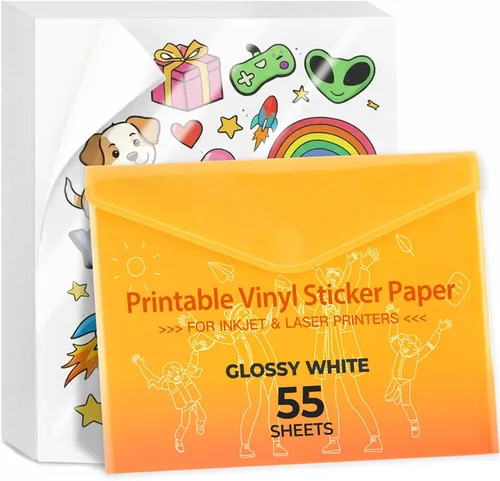 Vista 11 de Papel adhesivo de vinilo imprimible – Vinilo impermeable para impresora láser y inyección de tinta 15 hojas autoadhesivas – Blanco mate