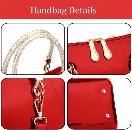 Vista 5 de ZiMing Bolsos de cuero de charol brillante para mujer, bolso con asa superior, bolso elegante, bolso de mano mediano, bolso de hombro