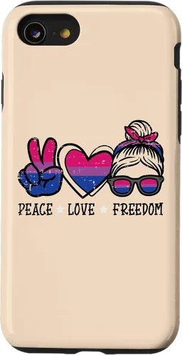 Vista 13 de Funda para iPhone 14 Pro Max Peace Love Freedom Bisexual Girl Bi Pride Flag LGBTQ