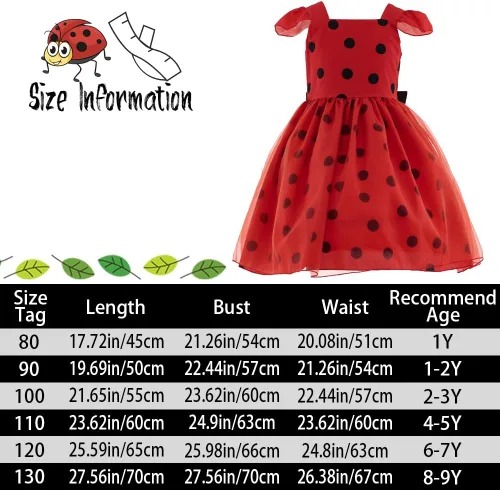 Vista 4 de XGYCYXM Disfraz de mariquita para niñas, disfraz de mariquita para niños, Halloween, Navidad, cumpleaños, disfraz para niños