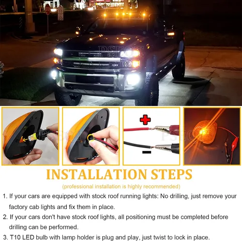 Vista 5 de PSEQT Luces Marcadoras de Techo de Cabina 10 LED Ámbar Luces de Gálibo Superiores Compatibles con Ford 1999-2016 F150 F250 F350 F450 F550 Super Duty