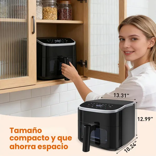 Vista 7 de OLIXIS Freidora de aire de 4 cuartos con ventana visible, freidora de aire digital con pantalla táctil de 1500 W con 8 ajustes preestablecidos Negro