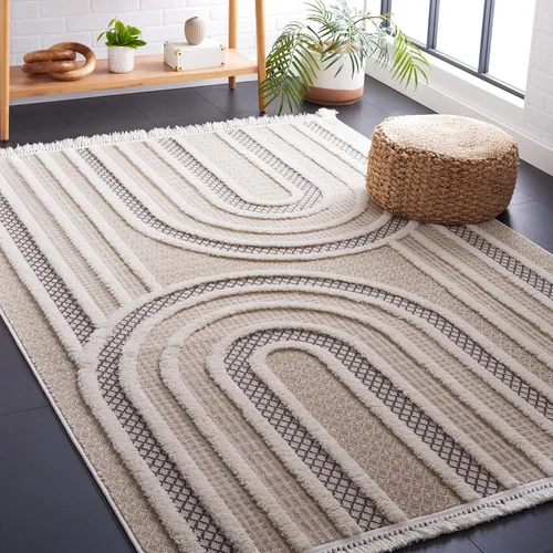 Vista 10 de SAFAVIEH Urban Collection URB210B - Alfombra para pasillo, 2 pies 2 pulgadas x 8 pies, beige y marfil, diseño moderno de flecos con borlas