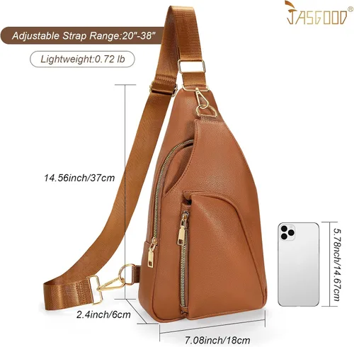Vista 6 de JASGOOD Women Fanny Pack Crossbody Bags PU Leather Sling Bag Trendy Chest Bag for Women Travel,Dark Brown