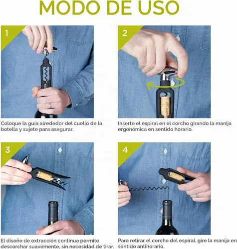 Vista 4 de True Sacacorchos autoestirable, plástico duradero con mango cromado fácil de girar, abridor de botellas de vino para camareros, herramientas de bar