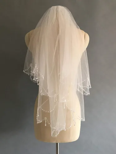 Vista 4 de skyfitting Mujer 2niveles con abalorio borde velo de novia con peine, velo de boda