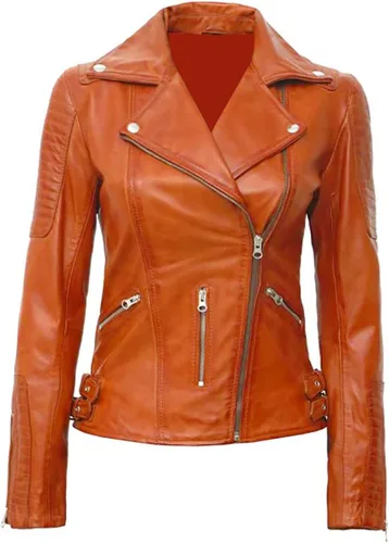 Vista 4 de Nambiyaum - Chaqueta motero de cuero rojo para mujer