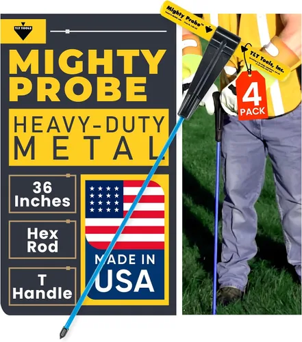 Vista 18 de T&T Tools Mighty Probe - Sonda de suelo de metal aislada, 60 pulgadas de largo, con varilla redonda hexagonal de metal de 3/8 pulgadas, varilla