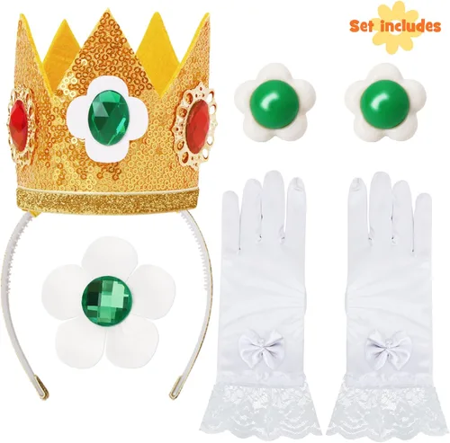 Vista 4 de Oskiner Princess Daisy Costume for Girls,Princess Daisy Dress for Kids Cosplay Halloween Dress Up Outfit