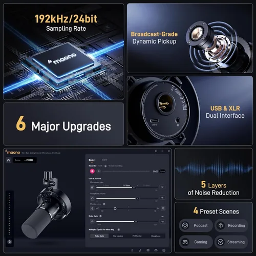 Vista 2 de MAONO Micrófono dinámico USB XLR para podcast: micrófono para juegos de computadora de PC con 192 kHz/24 bits para grabación de estudio y creación