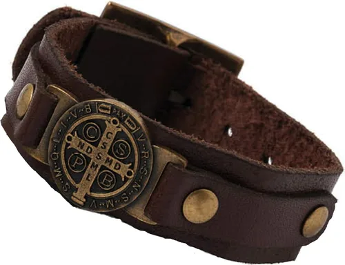 Vista 10 de Pulsera de Protección de Cuero Genuino Intercesión San Benito - Fabricada en Brasil