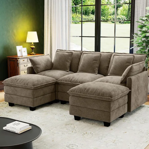 Vista 22 de Seccional Cloud Couch de 107", Sofá Seccional Modular en Forma de U, Sofá de Asiento Profundo de 4 Asientos con 6 Almohadas Extraíbles Lavables y 2